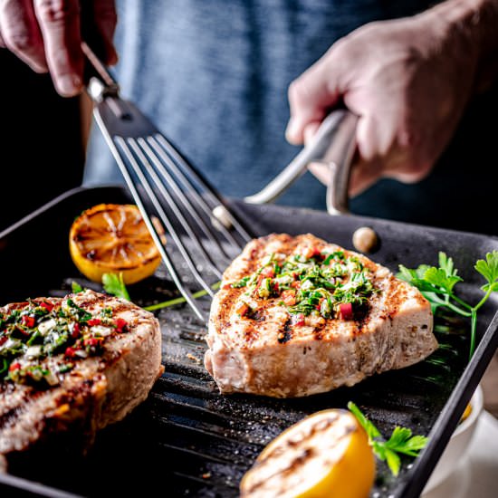 Swordfish with Summer Gremolata - Recipe photo by cookingwithwineblog