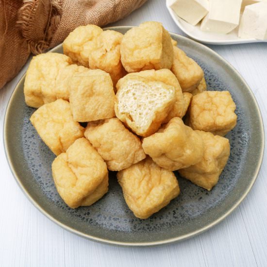 How to Make Tofu Puffs - Recipe photo by aVegTasteFromAtoZ