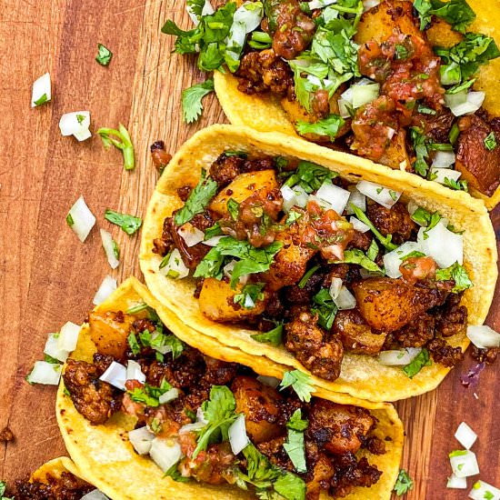 Chorizo and Potato Tacos - Recipe photo by cooksleepread
