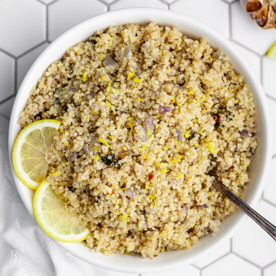 Roasted Garlic Lemony Quinoa - Recipe photo by cleanfooddirtygirl