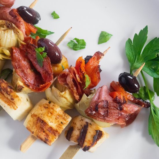 Grilled Halloumi Antipasta Skewers - Recipe photo by JawnsICooked