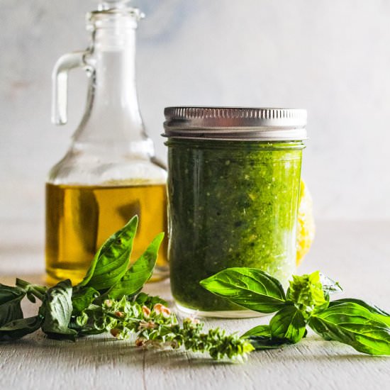 Gluten + Nut + Dairy Free Pesto - Recipe photo by OffTheWheatenPath