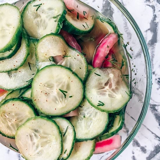 Cucumber Salad + Pickled Red Onions - Recipe photo by Keto Katie