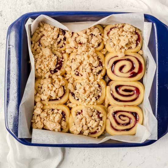 Blueberry Crumble Cinnamon Rolls - Recipe photo by Butternut Lane