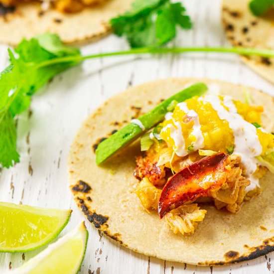 Lobster Tacos With Mango Salsa - Recipe photo by Burrata and Bubbles
