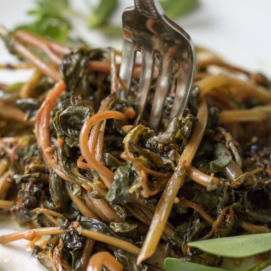 Sautéed Purslane - Recipe photo by LifesLittleSweets