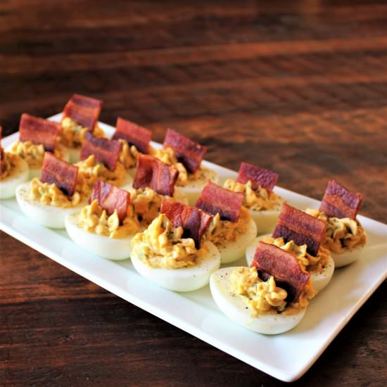Blue Cheese and Bacon Deviled Eggs - Recipe photo by TwoBitTart