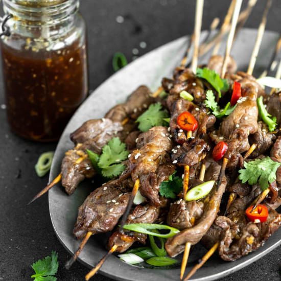 Grilled Teriyaki Beef Sticks - Recipe photo by dishnthekitchen