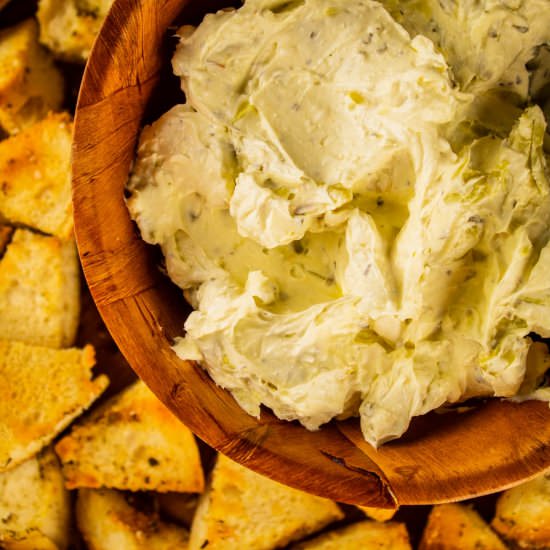 Pepperoncini Dip with Bagel Chips - Recipe photo by SaporitoKitchen