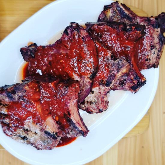 Cherry Bourbon Grilled Pork Chops - Recipe photo by Estelle Forrest