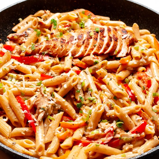 Rasta Pasta with Jerk Chicken - Recipe photo by KeyToMyLime
