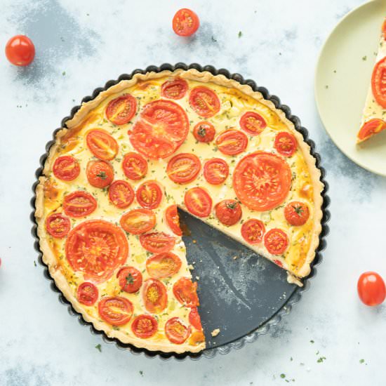 Easy Tomato Quiche with Goat Cheese - Recipe photo by baking4happiness