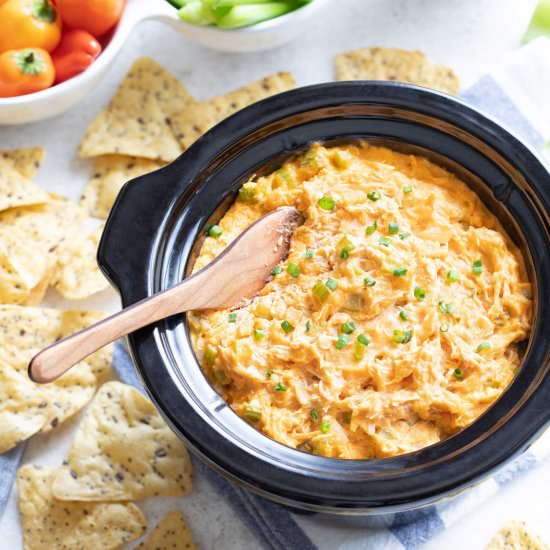 Crockpot Buffalo Chicken Dip - Recipe photo by Two Healthy Kitchens