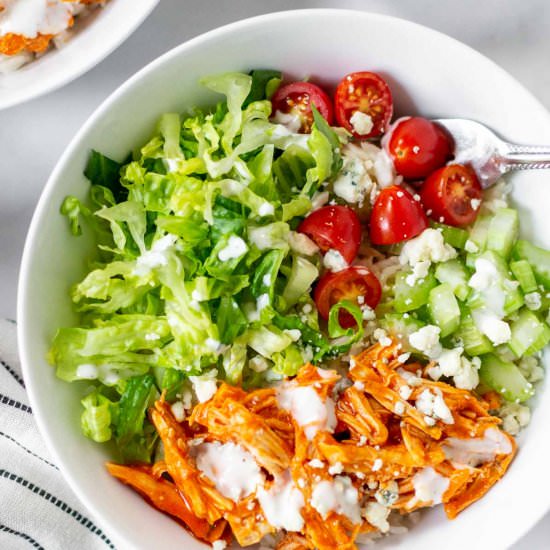 Easy Buffalo Chicken Rice Bowl - Recipe photo by getonmyplate