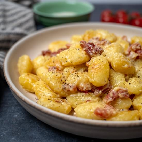Gnocchi Carbonara - Recipe photo by skinnyspatula