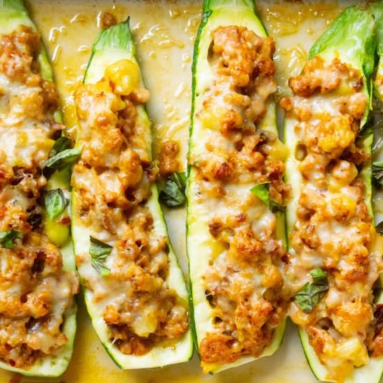 Chicken Sausage Zucchini Boats - Recipe photo by JawnsICooked