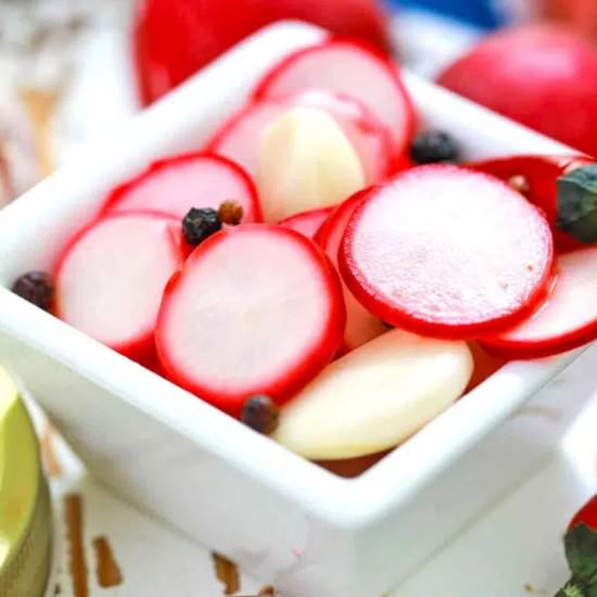 Pickled Radishes - Recipe photo by peasandpeonies