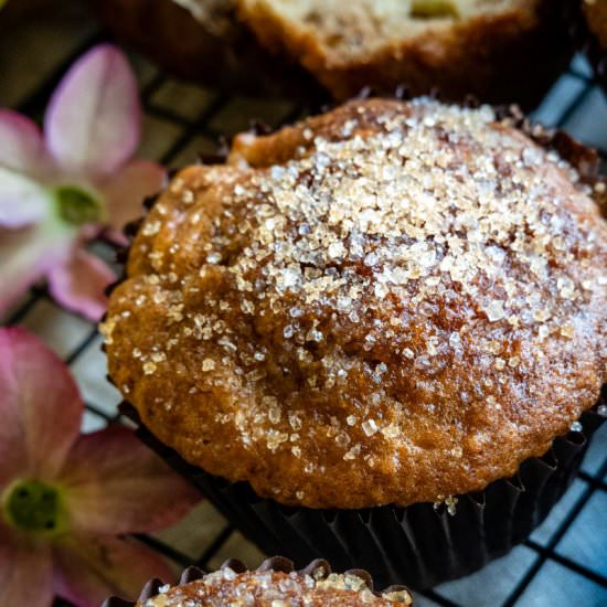 Banana Rhubarb Muffins - Recipe photo by ellasbetterbakes