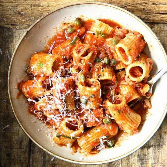 Tuna Tomato Rigatoni - Recipe photo by servingdumplings