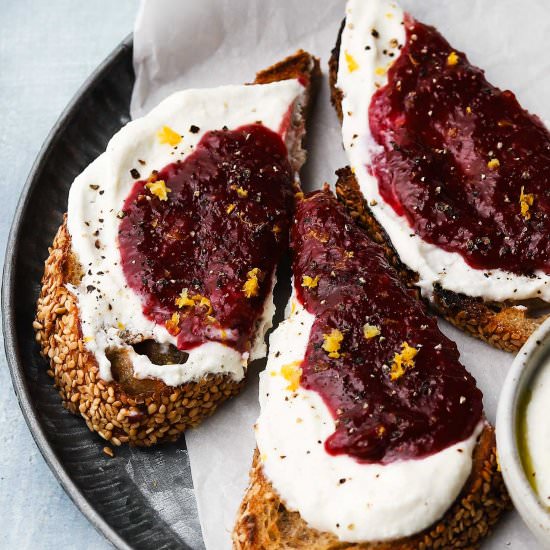 Whipped Ricotta Toast with Jam - Recipe photo by lindseyeatsla