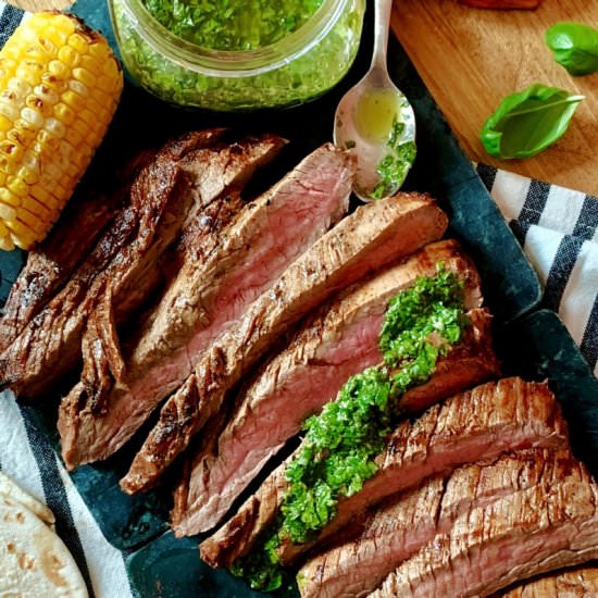 Grilled Flank Steak + Chimichurri - Recipe photo by agoudalife