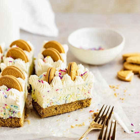 Funfetti Cheesecake Bars - Recipe photo by FlouringKitchen