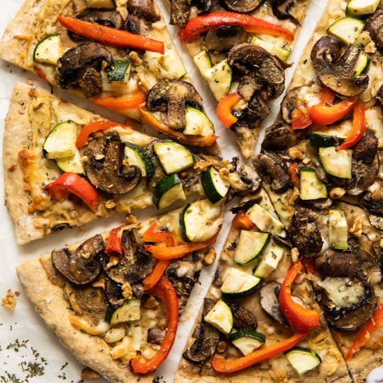 Vegan Red Pepper Hummus Pizza - Recipe photo by Jar Of Lemons