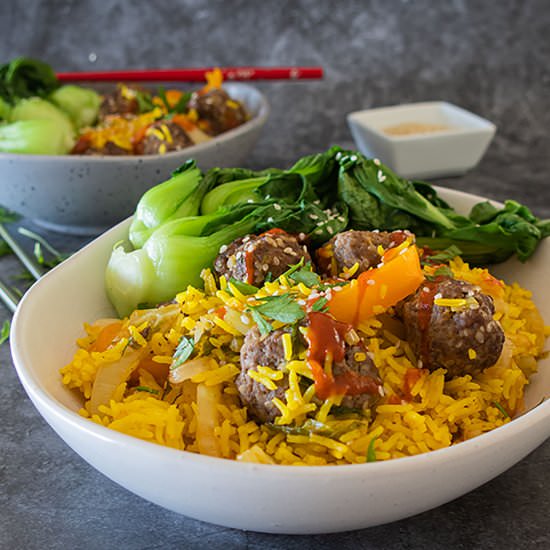 Firecracker Rice Bowl with Meatball - Recipe photo by Only Gluten Free Recipes