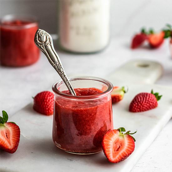 Keto Strawberry Sauce - Recipe photo by FoodborneWellness