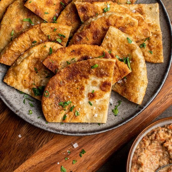 Za'atar pancakes with eggplant dip - Recipe photo by cherryonmysundae