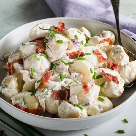 Creamy Potato Salad with Bacon - Recipe photo by lostinf00d