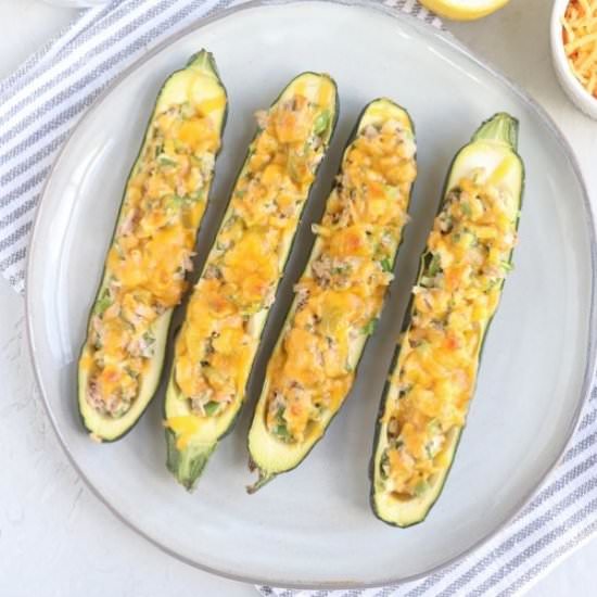 Tuna Melt Stuffed Zucchini Boats - Recipe photo by whollytasteful