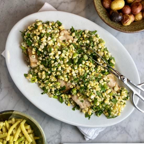 Swordfish with Corn Salad - Recipe photo by thebrookcook.wordpress.com