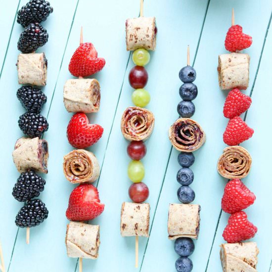 PB&J Pinwheel Sandwich Kabobs - Recipe photo by Two Healthy Kitchens