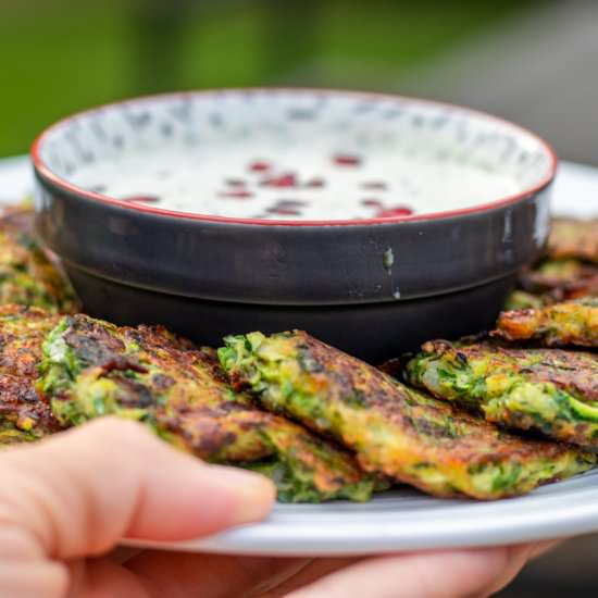 Crispy Courgette Fritters (Mucver) - Recipe photo by Cooking Gorgeous