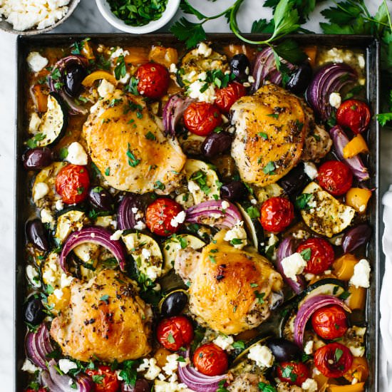 Greek Sheet Pan Chicken - Recipe photo by Downshiftology