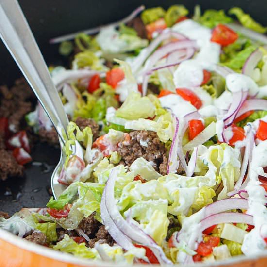 Gyro Hamburger Skillet Dinner - Recipe photo by MyLifeCookbook