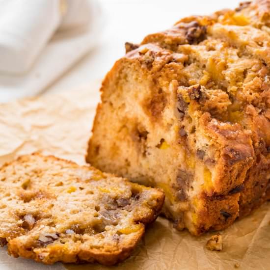 Peach Praline Quick Bread - Recipe photo by garlic and zest