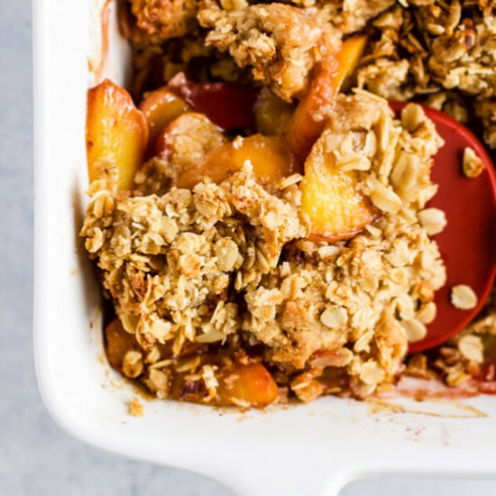 Healthy Peach Crisp - Recipe photo by rootsandradishes