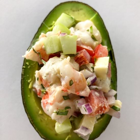 Shrimp Salad Stuffed Avocados - Recipe photo by The Frizzled Leek