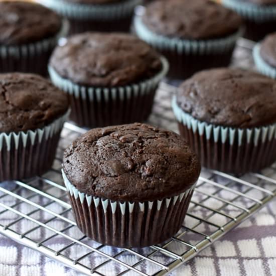 GF Chocolate Zucchini Muffins - Recipe photo by Flavor Walk