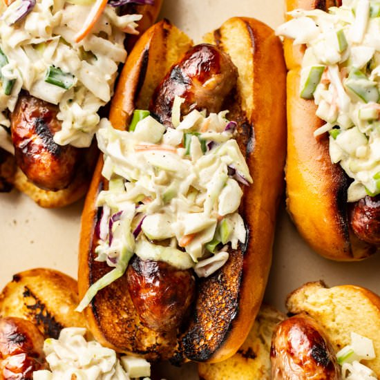 cajun beer brats - Recipe photo by saltandlavender