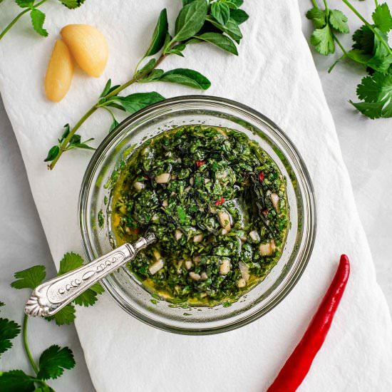 10 min Cilantro Chimichurri - Recipe photo by tastythriftytimely
