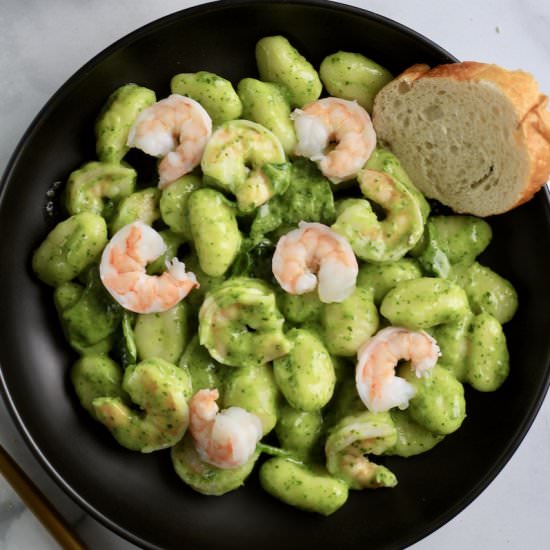 Creamy Pesto Gnocchi with Shrimp - Recipe photo by My Life After Dairy