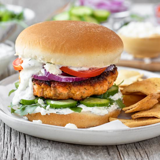 Mediterranean Salmon Burgers - Recipe photo by thecozyapron