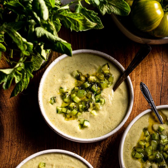 Easy Vegan Green Gazpacho (Tomato, - Recipe photo by leisurefanclub