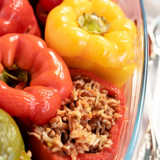 Vegan Lebanese Stuffed Capsicum - Recipe photo by Plant Based Folk