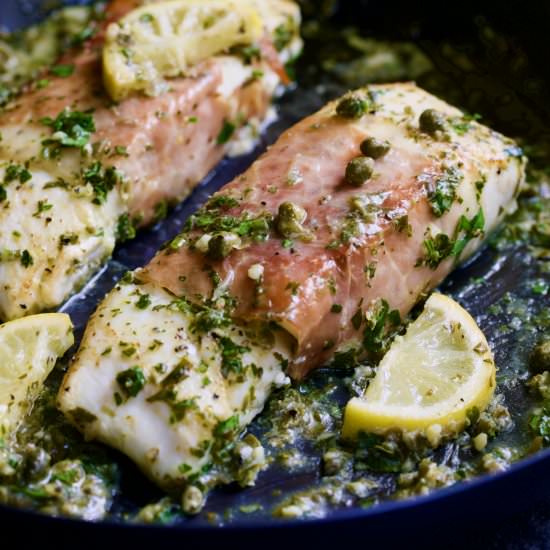 Prosciutto-Wrapped Halibut - Recipe photo by fromachefskitchen