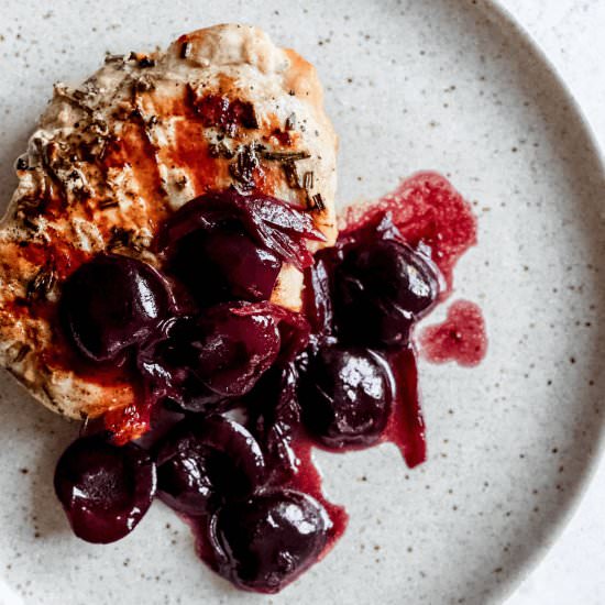 Grilled Pork Chops w/Cherry Compote - Recipe photo by healmedelicious