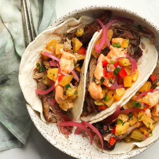 Pork Tacos with Pineapple Salsa - Recipe photo by suebeehomemaker